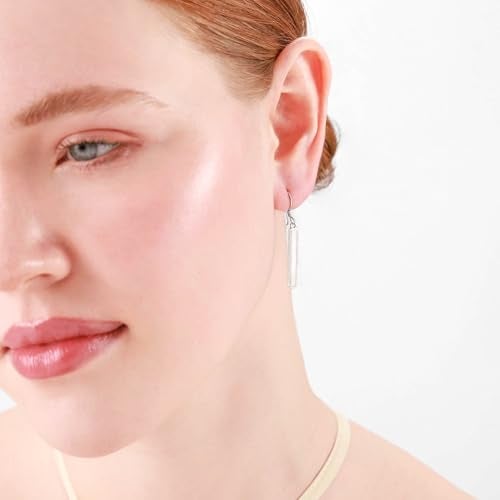 Silvershake Created Black Onyx Inlay White Gold Plated 925 Sterling Silver Stick Dangle Hook Earrings - Image 2