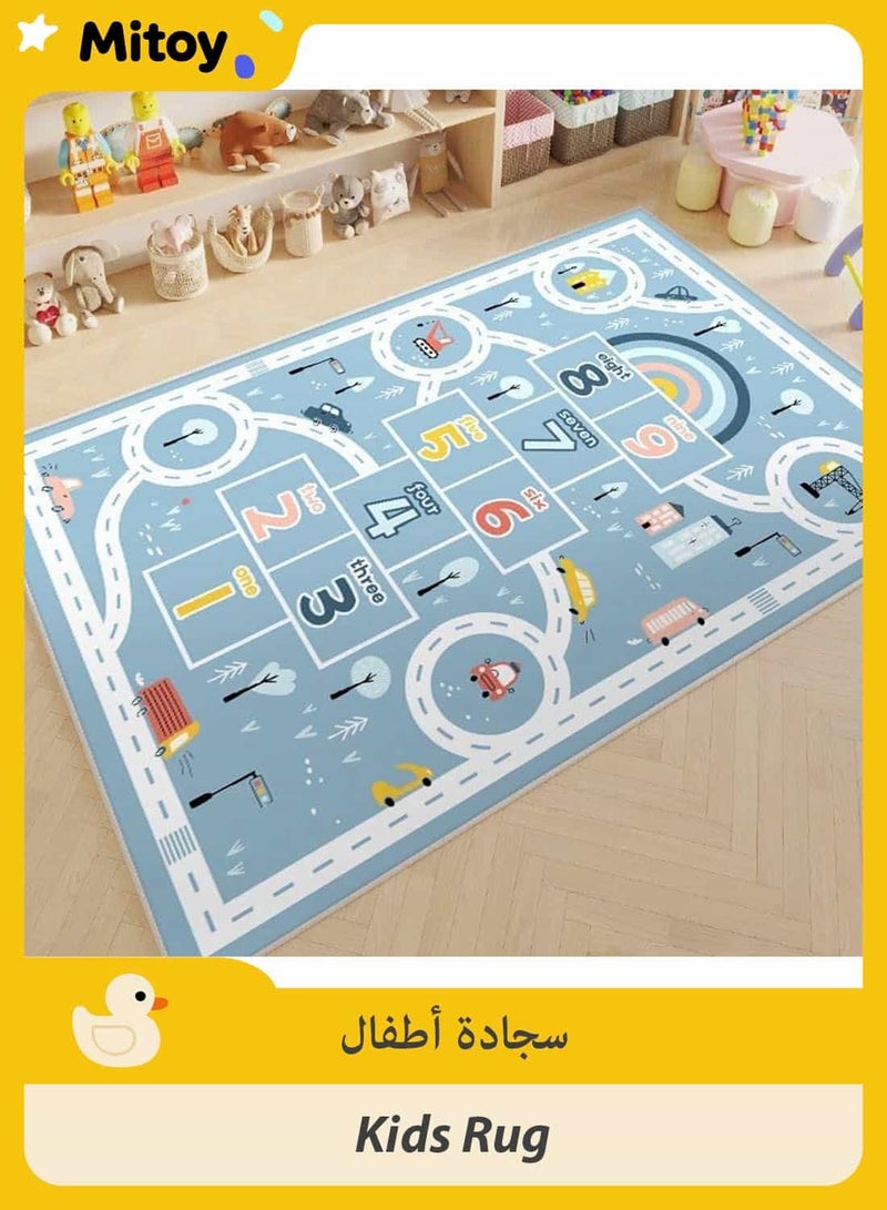 ميتوي سجادة أطفال 120*160 ، سجادة لعب بنظام المرور على الطرق في المدينة-سجادة أطفال مع دعم مطاطي ، سجادة لعب في الشوارع رائعة للعب بالسيارات لغرفة النوم وغرفة اللعب-سجادة حضانة آمنة غير قابلة للانزلاق - Image 1