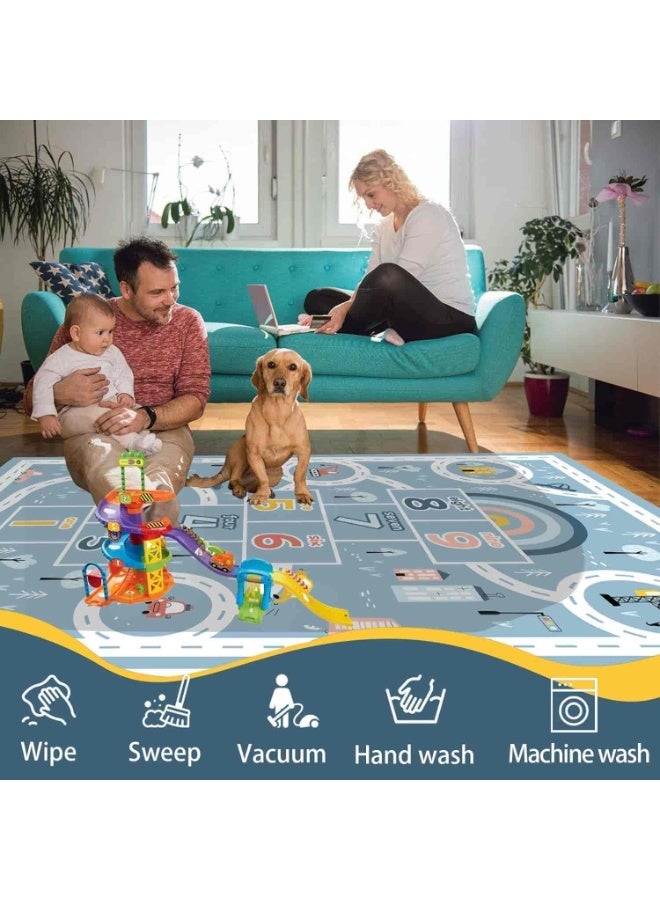 ميتوي سجادة أطفال 120*160 ، سجادة لعب بنظام المرور على الطرق في المدينة-سجادة أطفال مع دعم مطاطي ، سجادة لعب في الشوارع رائعة للعب بالسيارات لغرفة النوم وغرفة اللعب-سجادة حضانة آمنة غير قابلة للانزلاق - Image 2