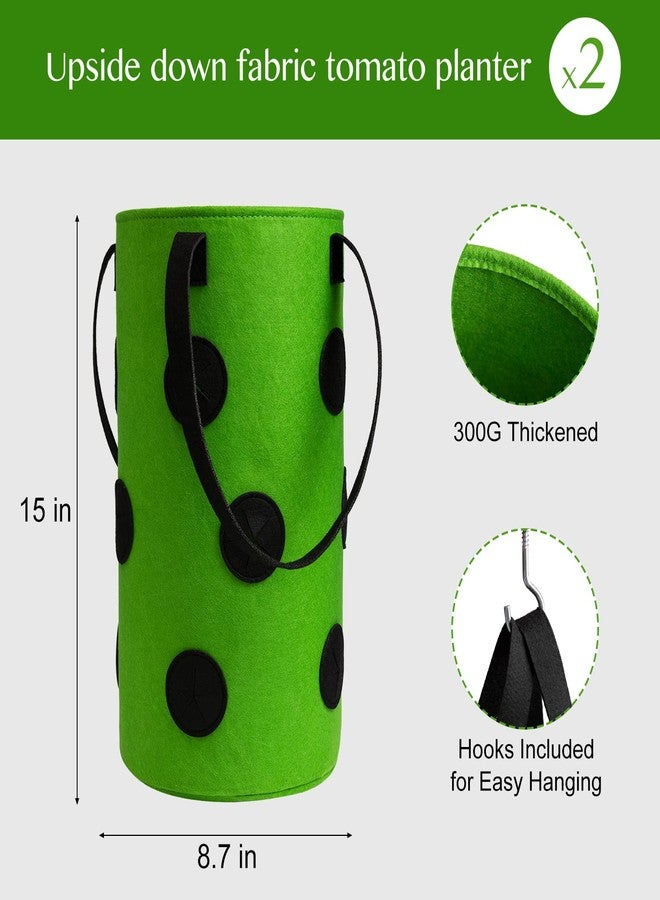 Homyhoo 2 Pack Green Upside Down Tomato & Herb Planter, Outdoor Hanging Durable Aeration Fabric Strawberry Planter Bags - Image 3