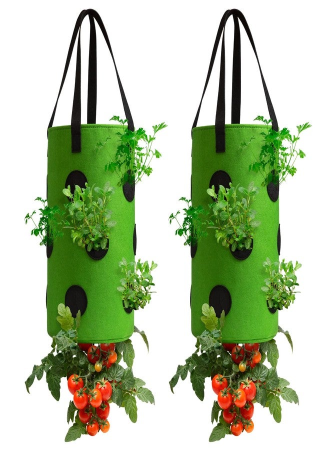 Homyhoo 2 Pack Green Upside Down Tomato & Herb Planter, Outdoor Hanging Durable Aeration Fabric Strawberry Planter Bags - Image 1