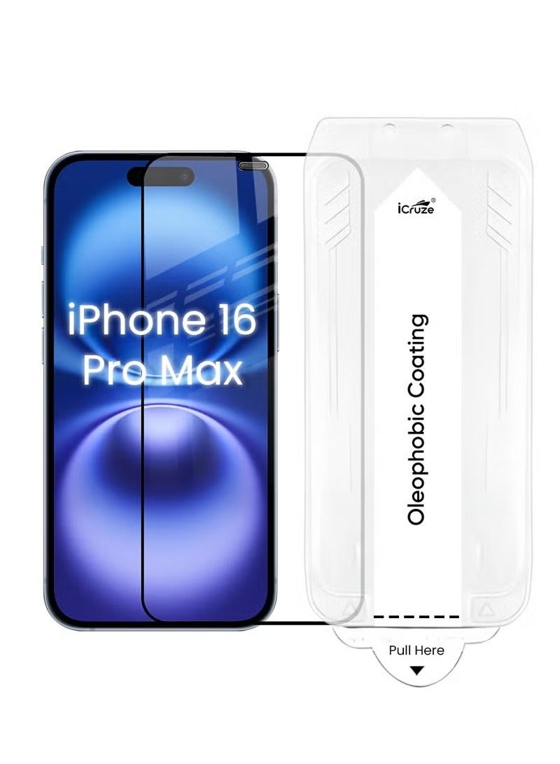 iCruze Tempered Glass Screen Protector for iPhone 16 Pro Max – 9H Hardness, Edge-to-Edge Coverage, Anti-Fingerprint, Oleophobic, Dust Filter, Eye Protection - Image 1
