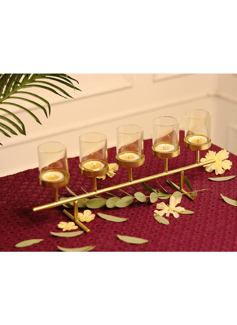 House of Sajja House of Sajja Tea Light Holder for 5 Tea Lights on Horizontal bar for Home Decor 