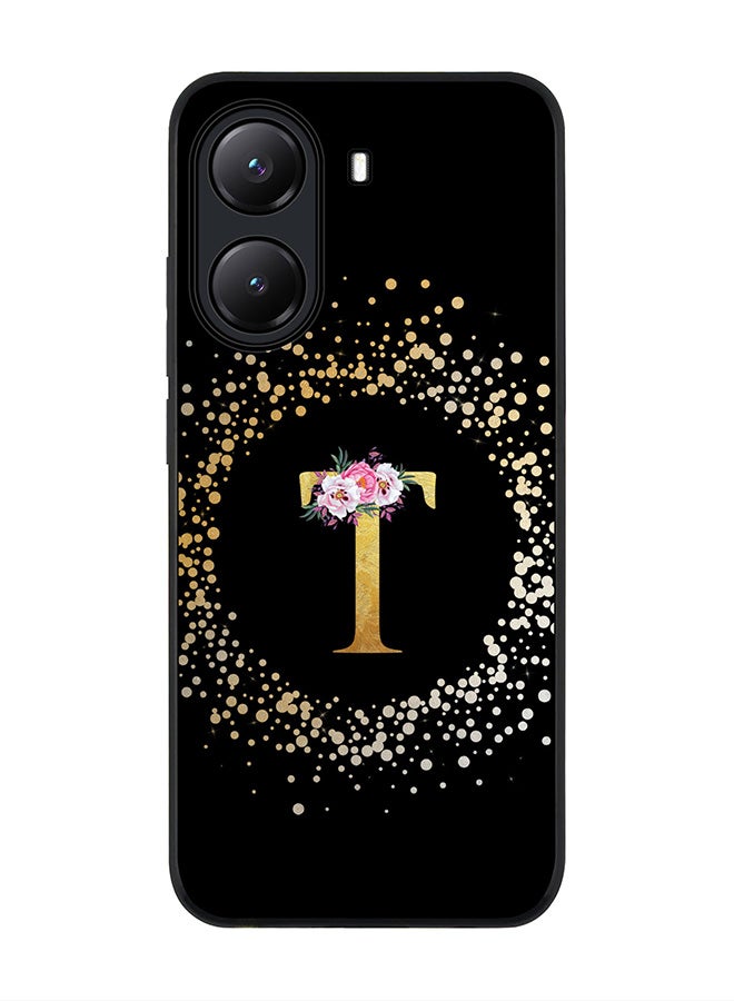Stylizedd For Xiaomi Poco X7 Pro 5G Case,Slim fit Camera Protection, Shockproof Thin Phone cover  - Custom Monogram Floral - T ( Black ) - Image 1