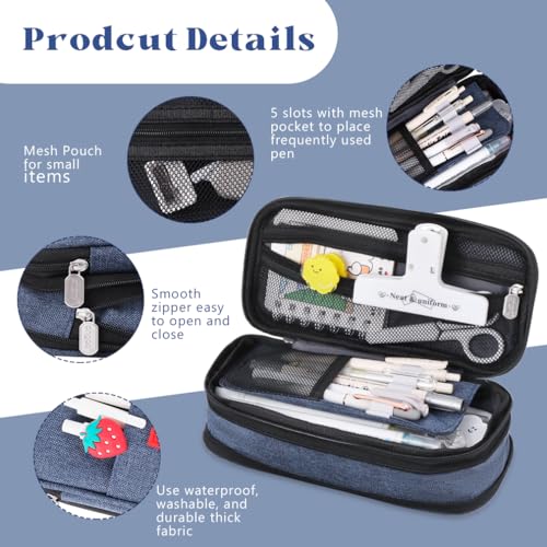 iSuperb Foldable Pencil Case Zipper Big Capacity Aesthetic Canvas Pencil Pouch Compartments Stationery Organizers Pen Bag for Kids Girls Boys Teen Child Student School Supplies Makeup Bags - Image 4
