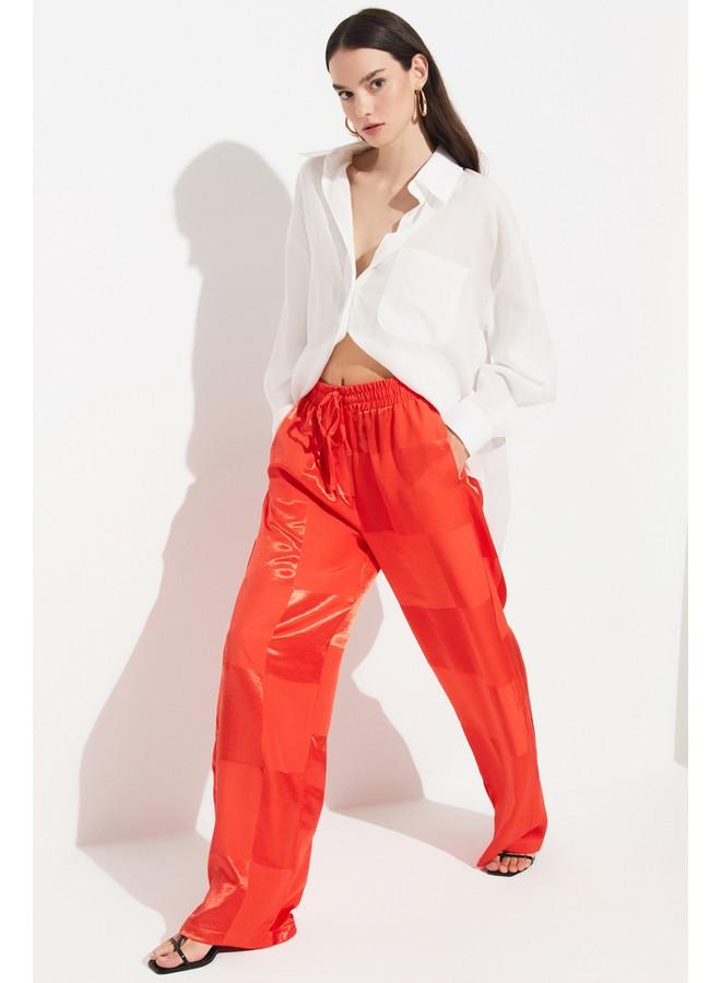 جون بنطلون فيسكوز بقصة واسعة ونقشات حصرية - يونيو أحمر - Image 1