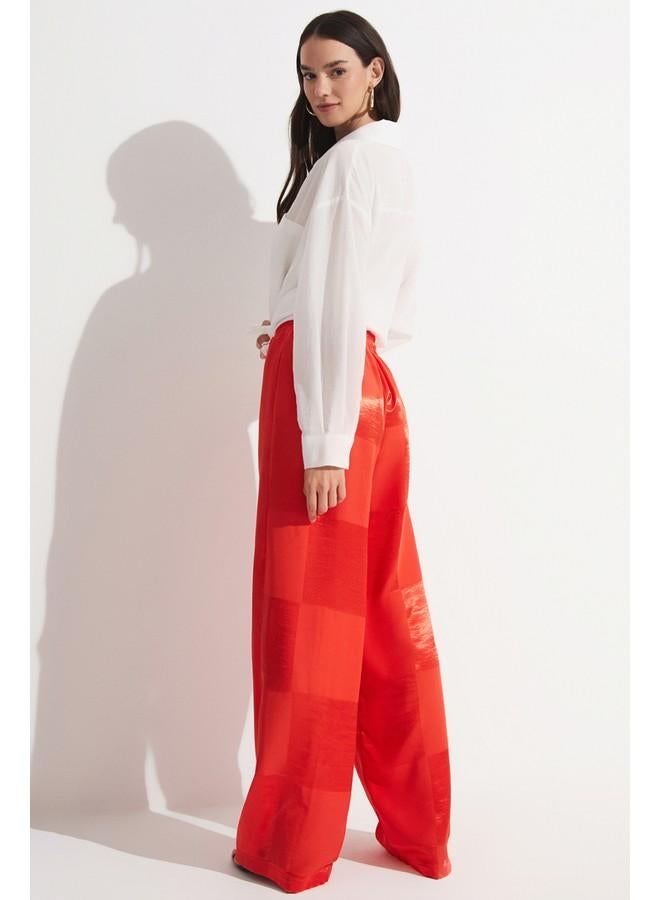 جون بنطلون فيسكوز بقصة واسعة ونقشات حصرية - يونيو أحمر - Image 3