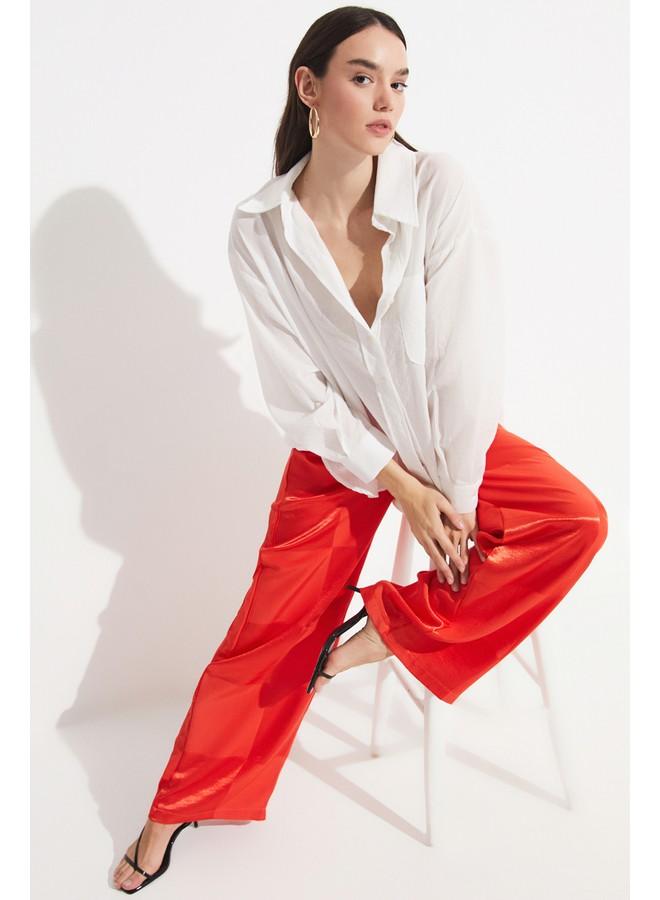 جون بنطلون فيسكوز بقصة واسعة ونقشات حصرية - يونيو أحمر - Image 2