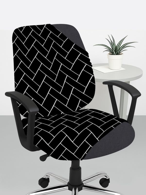 HOTKEI Set of 1 Black Brick 2 Piece Office Chair Cover 200GSM Fabric Stretchable Elastic Polyester Removable Washable Office Computer Desk Executive Rotating Chair Seat Covers Slipcover Protector - Image 1