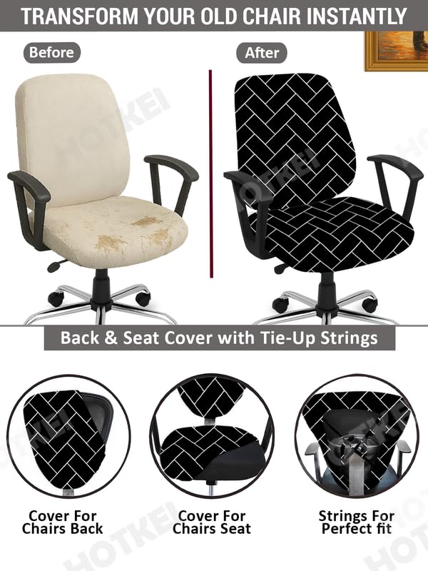 HOTKEI Set of 1 Black Brick 2 Piece Office Chair Cover 200GSM Fabric Stretchable Elastic Polyester Removable Washable Office Computer Desk Executive Rotating Chair Seat Covers Slipcover Protector - Image 5