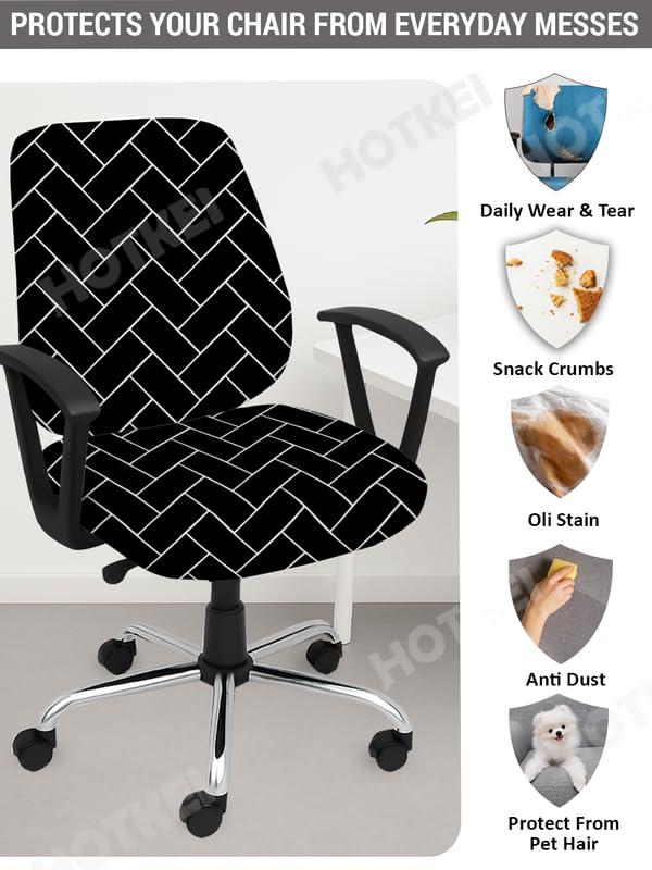 HOTKEI Set of 1 Black Brick 2 Piece Office Chair Cover 200GSM Fabric Stretchable Elastic Polyester Removable Washable Office Computer Desk Executive Rotating Chair Seat Covers Slipcover Protector - Image 3