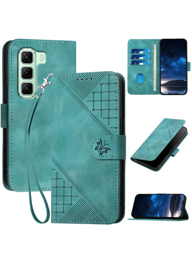 Zaboon Case For Infinix Hot 50 5G Grid Butterfly Embossed Pattern Leather Phone Case with Lanyard - Image 1