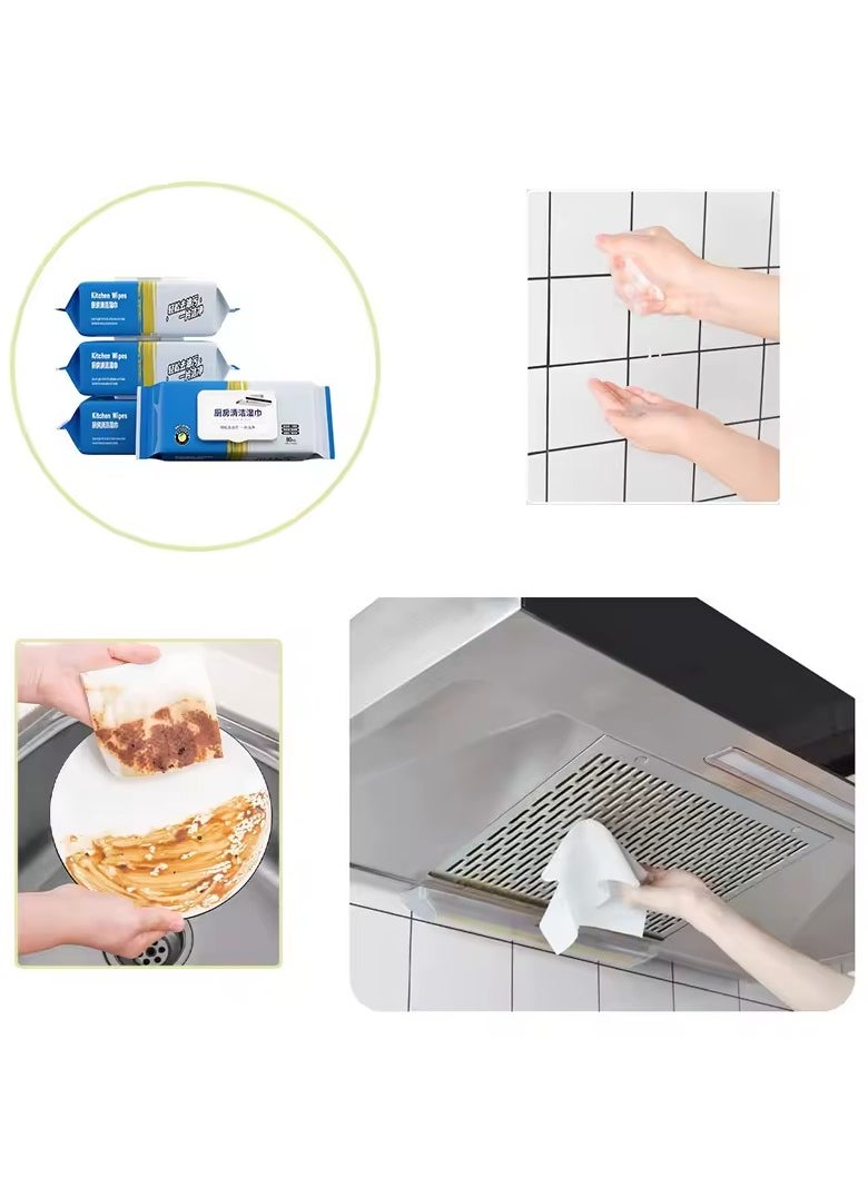KITCHENOO 80 Pieces Kitchen Cleaning Wipes Strong Decontamination Kitchen Wipes Grease Removal  - Image 1