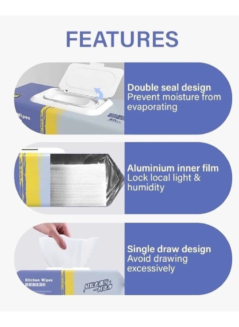 KITCHENOO 80 Pieces Kitchen Cleaning Wipes Strong Decontamination Kitchen Wipes Grease Removal  - Image 2