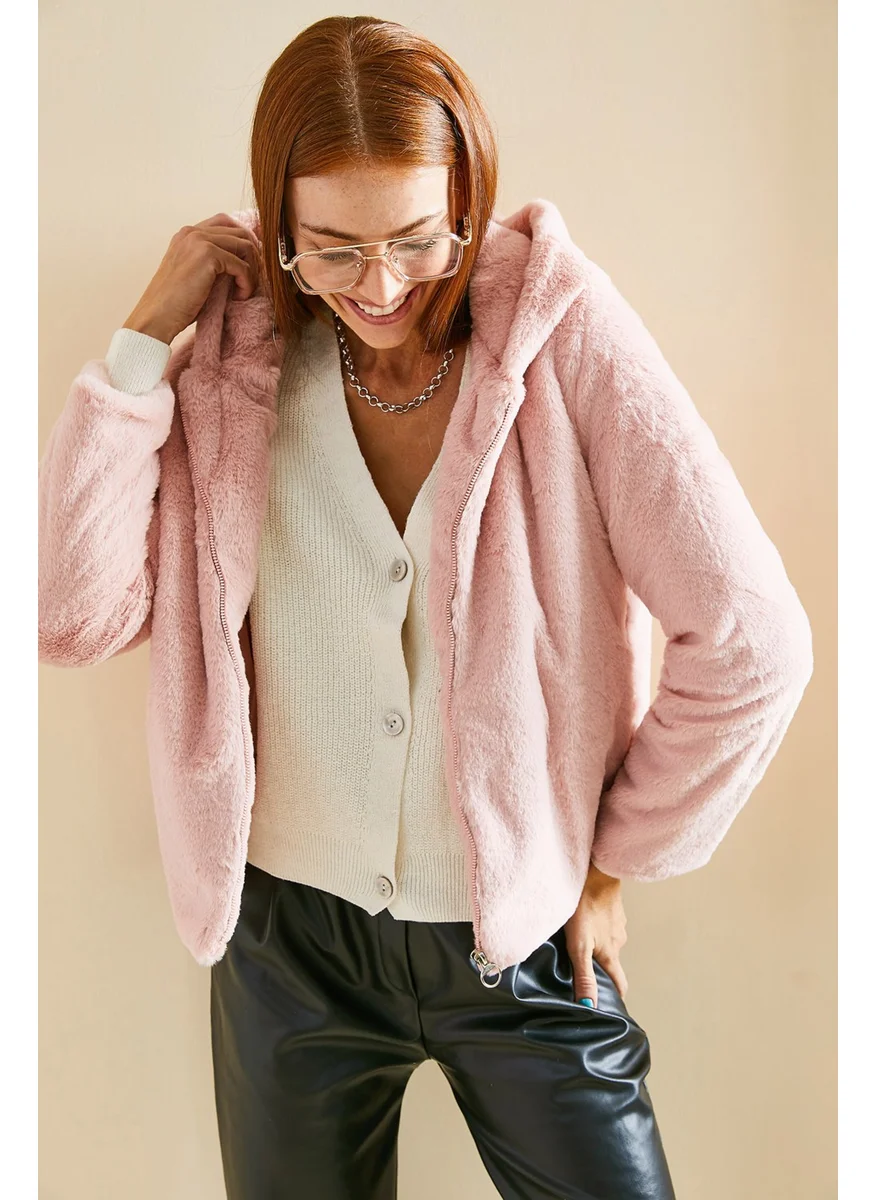 Lithe Hooded Plush Fur Coat