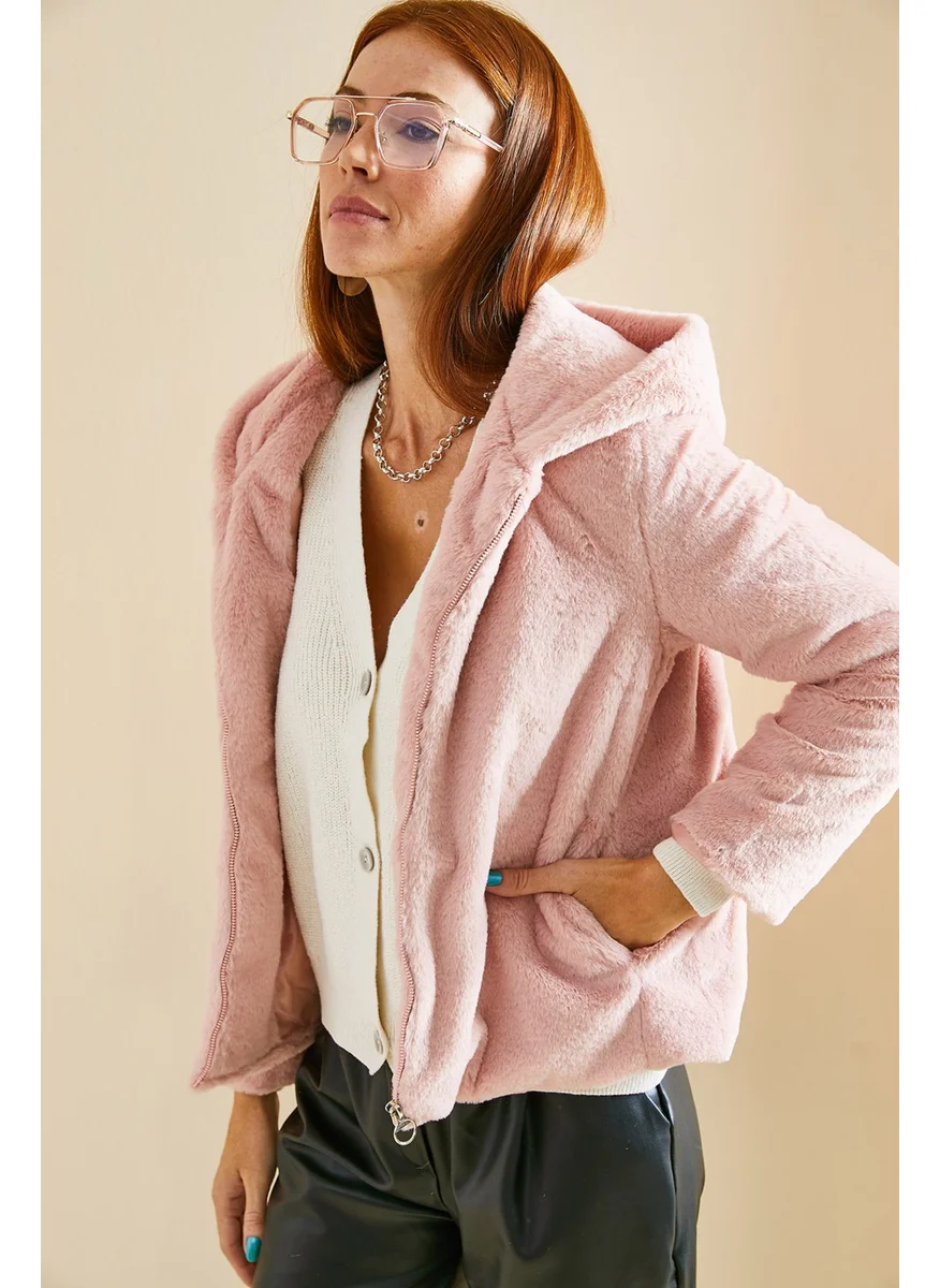 Lithe Hooded Plush Fur Coat
