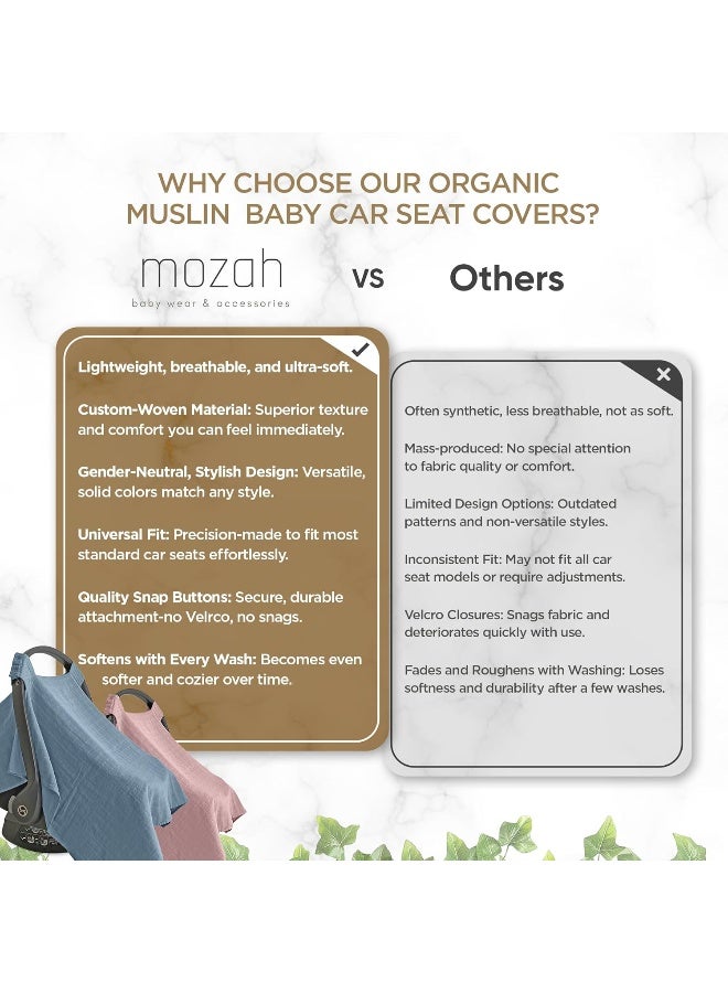 MOZAH غطاء مقعد السيارة للرضع MOZAH - أخضر روماني - 100% قطن عضوي موسلين - ناعم، قابل للتنفس وخفيف الوزن، أساسيات مقعد السيارة للرضع - Image 4