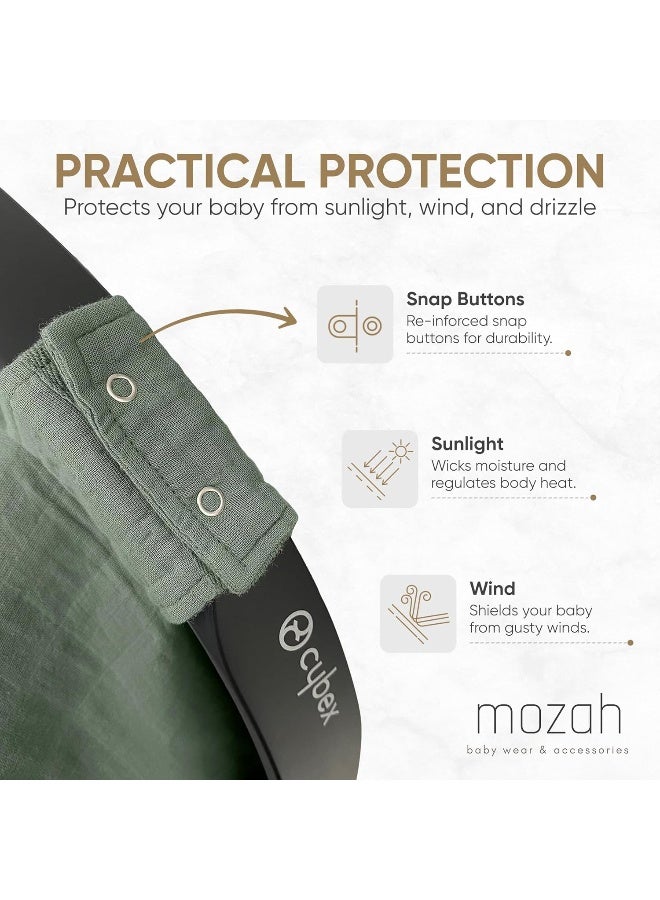 MOZAH غطاء مقعد السيارة للرضع MOZAH - أخضر روماني - 100% قطن عضوي موسلين - ناعم، قابل للتنفس وخفيف الوزن، أساسيات مقعد السيارة للرضع - Image 3