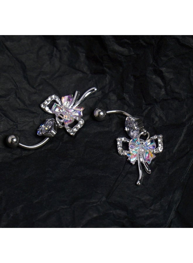 Bow Belly Button Nail Stainless Steel Iridescent Belly Button Ring 1.6 Thick Titanium Steel Explosion Flashing Belly Button Nail Wholesale Puncture Jewelry - Image 2