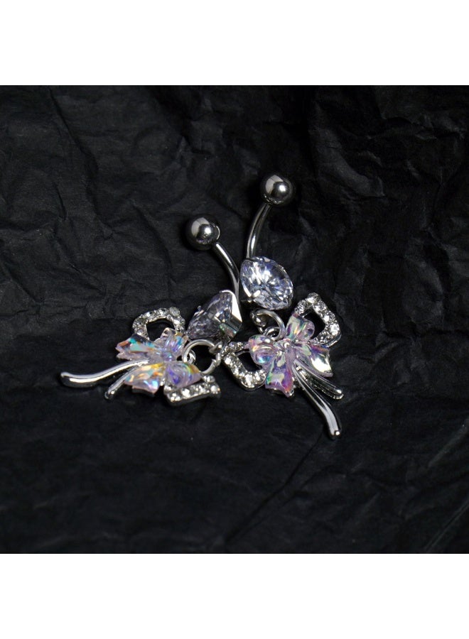 Bow Belly Button Nail Stainless Steel Iridescent Belly Button Ring 1.6 Thick Titanium Steel Explosion Flashing Belly Button Nail Wholesale Puncture Jewelry - Image 3