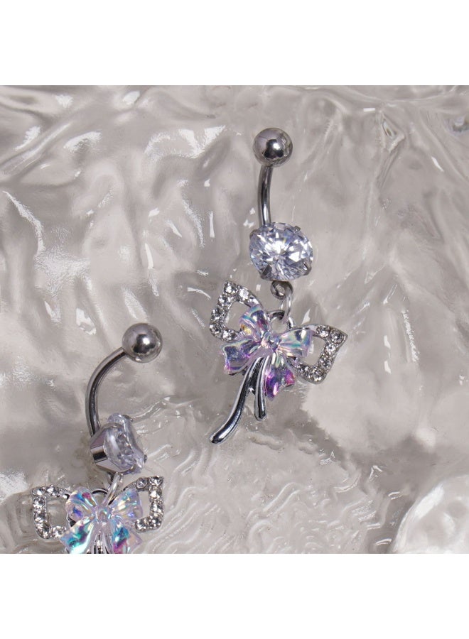 Bow Belly Button Nail Stainless Steel Iridescent Belly Button Ring 1.6 Thick Titanium Steel Explosion Flashing Belly Button Nail Wholesale Puncture Jewelry - Image 4