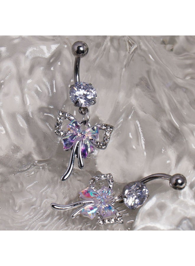 Bow Belly Button Nail Stainless Steel Iridescent Belly Button Ring 1.6 Thick Titanium Steel Explosion Flashing Belly Button Nail Wholesale Puncture Jewelry - Image 5
