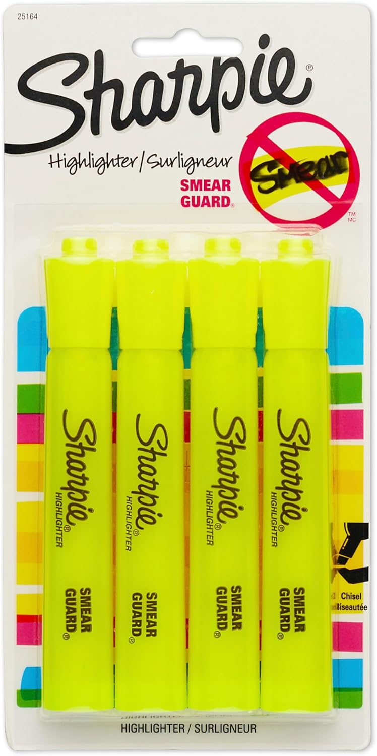 Sharpie Tank Style Highlighters Chisel Tip Fluorescent Yellow 4 Count - Image 1