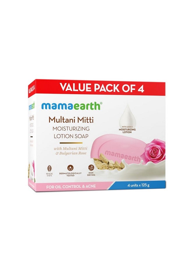 Mamaearth Mamaearth Multani Mitti Moisturizing Lotion Soap with Multani Mitti & Rose for Oil Control & Acne 125g (Pack of 4) | Benefits of Lotion in a Soap | Deeply Cleanses & Moisturizes | Grade 1 Acne Soap  - Image 1