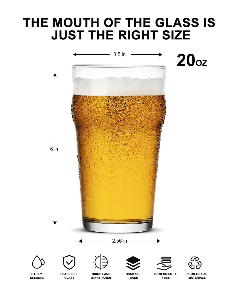 LUXU Pint Glasses,20oz British Beer Glass,Classics Craft Beer Glasses,Premium Beer Glass Tumbler Set of 4, Unique Design Beer Glasses Easy Stacking in The Cupboard - Image 2