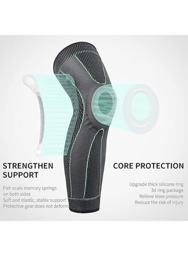 دعامة الركبة الرياضية الضاغطة – دعم كامل للركبة مع تقنية النسيج الشبكي المسامي – رمادي بخطوط خضراء – حماية عالية المرونة للرجال والسيدات – تناسب الركبة اليمنى أو اليسرى (قطعة واحدة) - Image 5