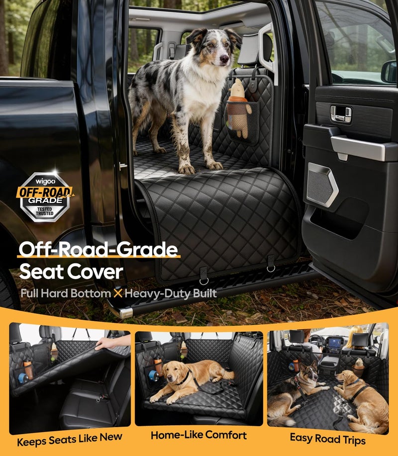 Wigoo Dog Truck Seat Cover for Back Seat, 450lb Support Hard Bottom Hammock for 1â€“4 Large Dogs, Waterproof & Anti-Scratch Backseat Protector, Car Bed Extender for Truck & SUV, Size-XL, Black - Image 2