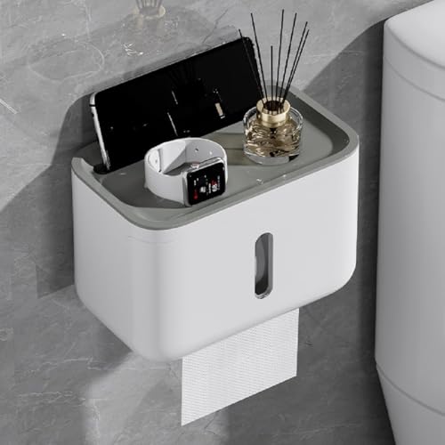 Zeinwap Self Adhesive Toilet Paper Holder for Bathroom with Mobile Stand, Wall Mounted Tissue Paper Holder, Toilet Paper Roll Holder for Bathroom, Bathroom Accessories (White) - Image 1