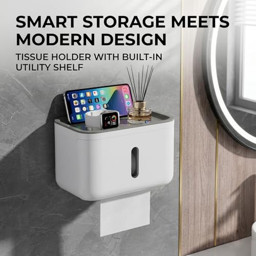 Zeinwap Self Adhesive Toilet Paper Holder for Bathroom with Mobile Stand, Wall Mounted Tissue Paper Holder, Toilet Paper Roll Holder for Bathroom, Bathroom Accessories (White) - Image 4