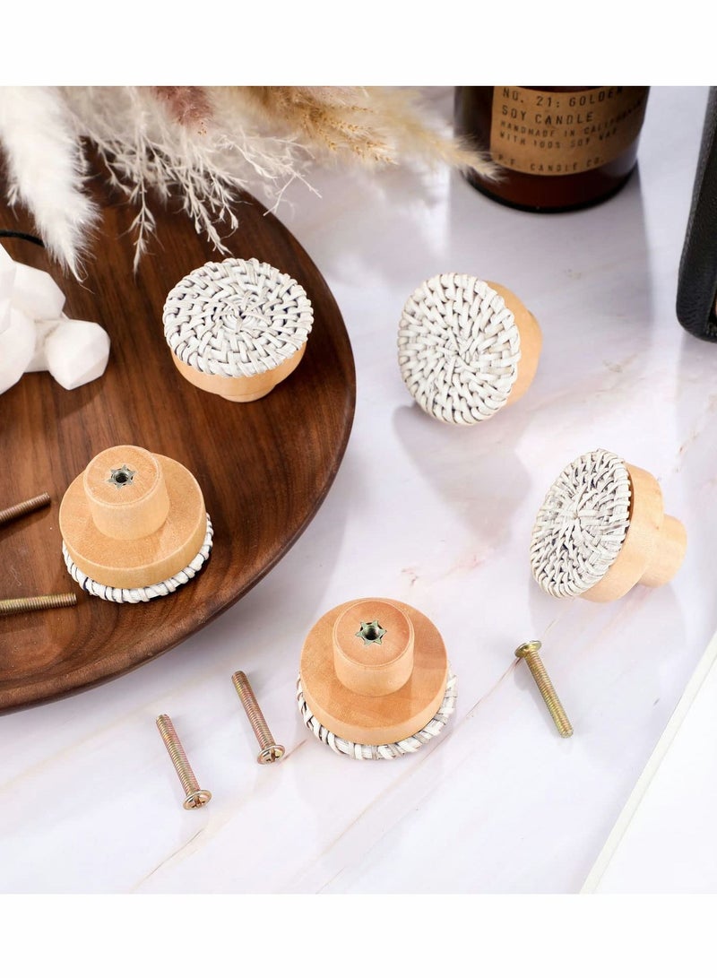 Wooden Drawer Knobs, Rattan Dresser Knobs Round Handmade Wicker Woven and Screws for Boho Furniture Knobs Cabinets Dresser Handles Hardware Pulls Cabinet Knobs (Wood Color (35*30mm))
