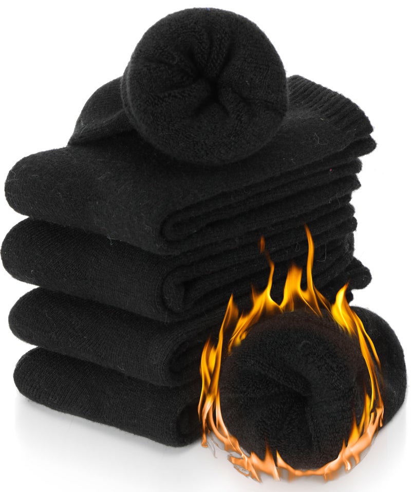 ProEtrade Merino Wool Socks Thermal Warm Winter Thick Hiking Boot Cabin Crew Cozy for Women Ladies Gift Stocking Stuffer Work Comfy Socks 5 Pack (Black Color) One Size - Image 1
