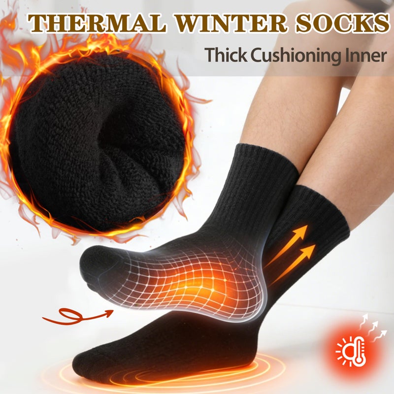 ProEtrade Merino Wool Socks Thermal Warm Winter Thick Hiking Boot Cabin Crew Cozy for Women Ladies Gift Stocking Stuffer Work Comfy Socks 5 Pack (Black Color) One Size - Image 3