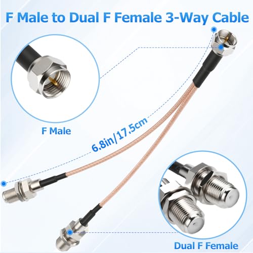 RFAdapter F-Type RG6 Splitter Coax Cable, 75Ohm 3 Way Splitter Combiner for TV Antenna, 6.8inch F Male to F Dual Female RG316 Cable, Enhanced Signal Transmission & Channel Reception, Flexible for Tight Spaces - Image 2