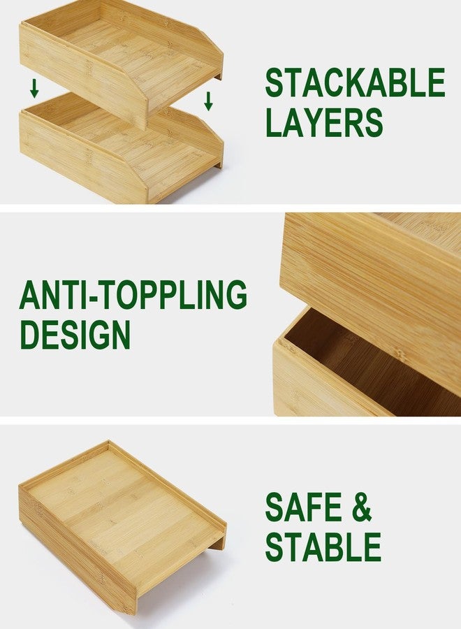Multibey A4 Bamboo Stackable Paper Tray 2-Pack, 2-Tier Anti-Toppling Desk Organizer, Wooden Letter Document Magazine Tray Desktop File Folder Holder for Office & Home Supplies - Image 3