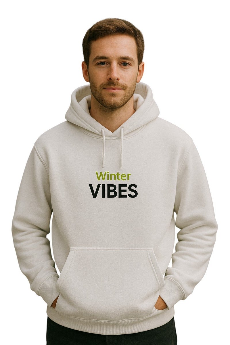 Vibes Cotton VIBES Print Long Sleeve Hoodie For Men - White - Image 1