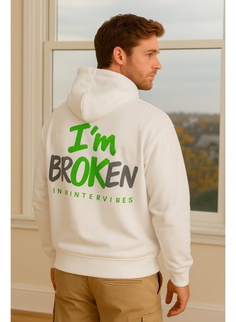 Vibes Cotton VIBES Print Long Sleeve Hoodie For Men - White - Image 2