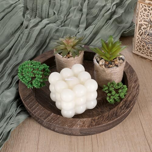 Eldraqth 6.5 in Round Rustic Wood Tray for Decor Candle Holder Tray Wooden Serving Trayes for Coffee Table and Home Decor Small Serving Trays for Centerpiece Table Decorations Circle Dining Tables Trays - Image 5