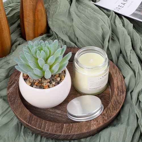 Eldraqth 6.5 in Round Rustic Wood Tray for Decor Candle Holder Tray Wooden Serving Trayes for Coffee Table and Home Decor Small Serving Trays for Centerpiece Table Decorations Circle Dining Tables Trays - Image 4