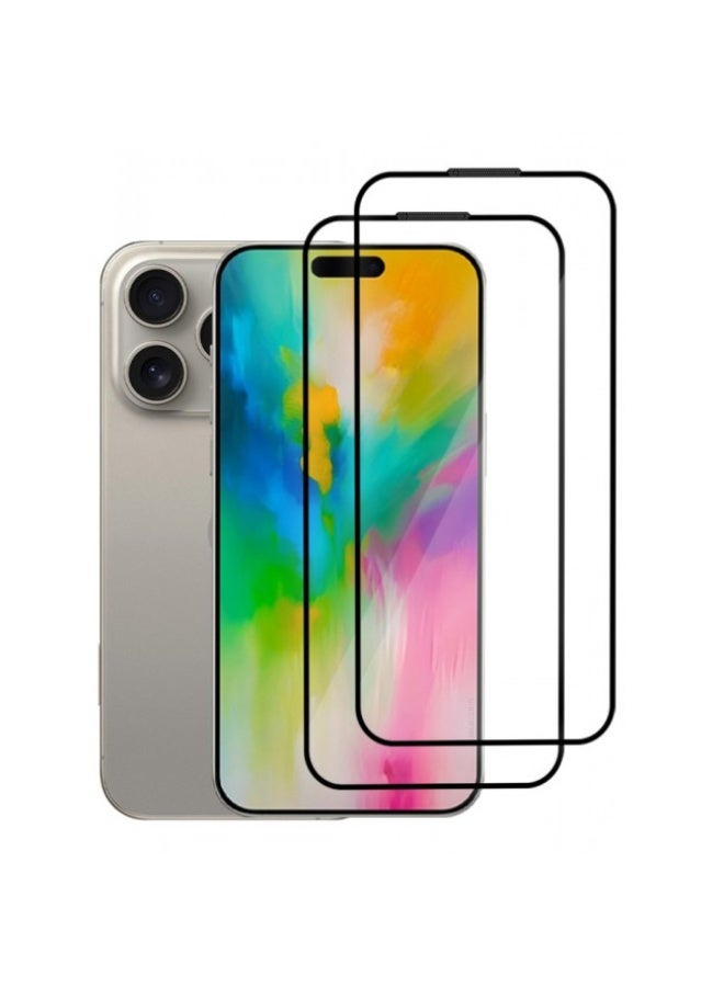 عبوتان من واقيات الشاشة لهاتف iPhone 16 Pro، زجاج مقوى 9H مقاوم للكسر والخدوش، شفاف عالي الدقة، متوافق مع أغلفة الحماية.