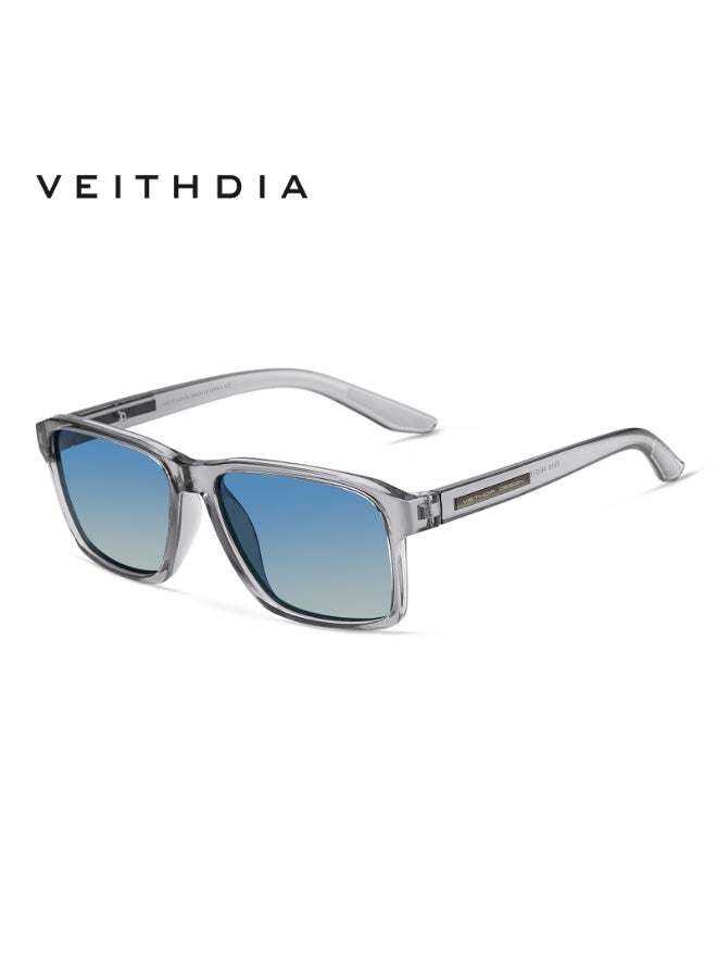 Veithdia Men's Rectangular Sunglasses, Grey Frame, Blue Gradient Lenses, Modern Casual Style - Image 1