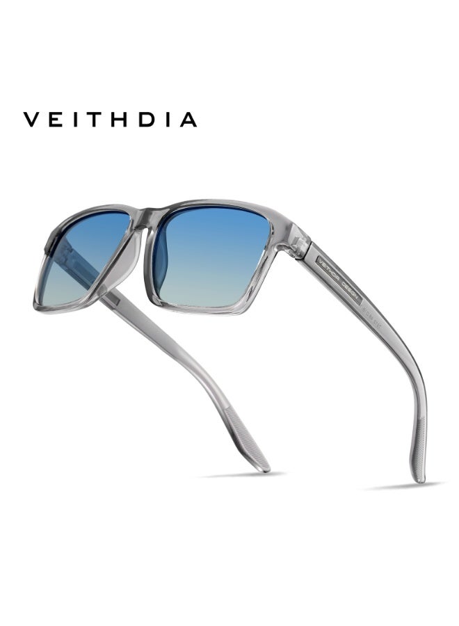 Veithdia Men's Rectangular Sunglasses, Grey Frame, Blue Gradient Lenses, Modern Casual Style - Image 2