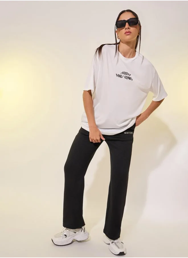 تايك تو Take Two Slogan Print Short Sleeve Oversized T-Shirt