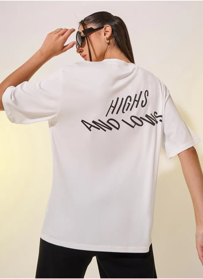 تايك تو Take Two Slogan Print Short Sleeve Oversized T-Shirt