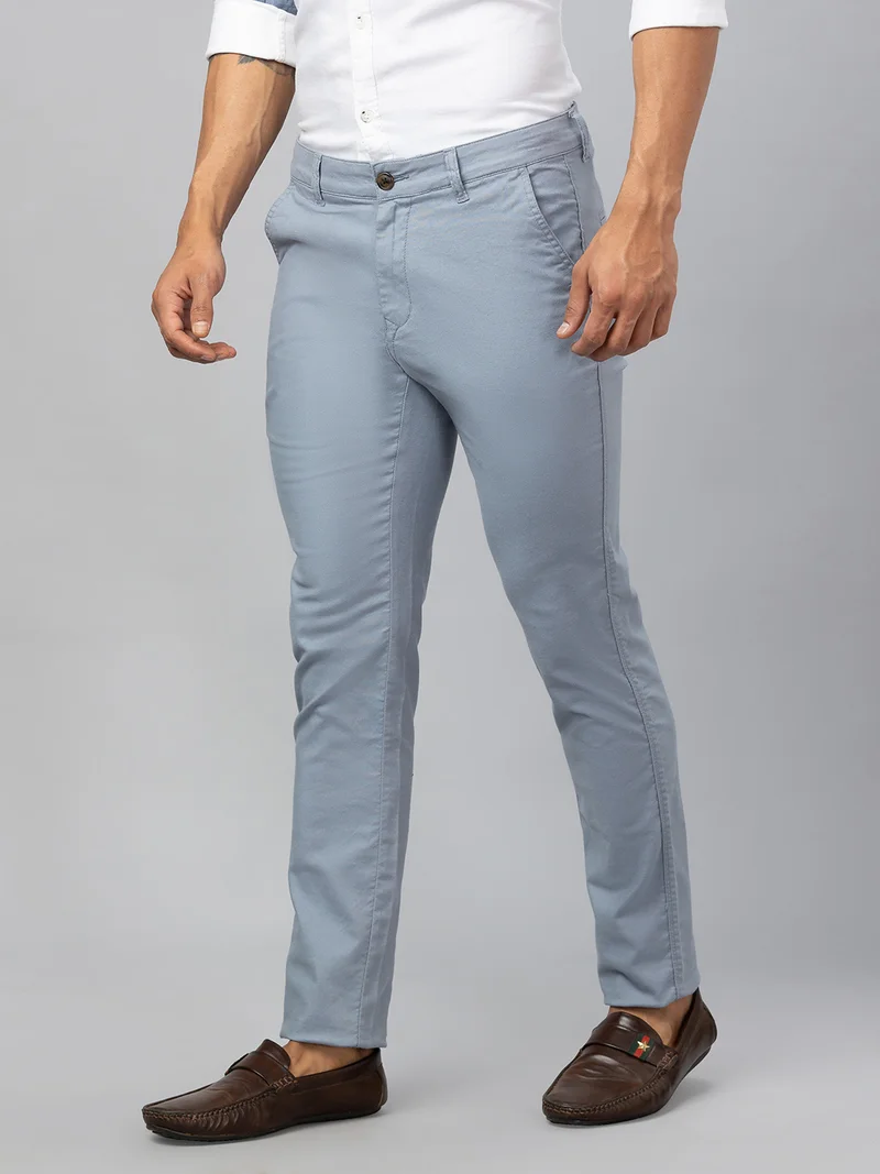 جلو باص جلوبس بنطلون تشينو قطن أزرق سادة بقصة ضيقة للرجال