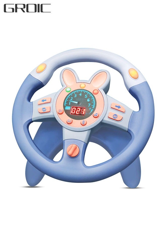 GROIC Rotating Steering Wheel Toy with Music and Light, Kids Steering Wheel for Backseat Learn Driver Pretend Driving Simulation Driving Steering Wheel Toy Portable Pretend Play Toy Gifts for Kids Blue  - Image 1