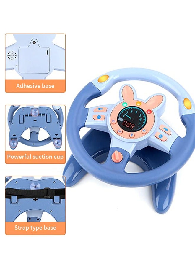 GROIC Rotating Steering Wheel Toy with Music and Light, Kids Steering Wheel for Backseat Learn Driver Pretend Driving Simulation Driving Steering Wheel Toy Portable Pretend Play Toy Gifts for Kids Blue  - Image 3